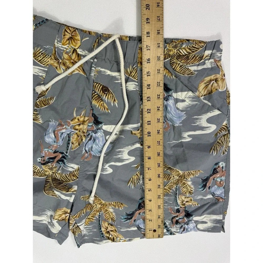 Tommy Bahama Men XL Grey Floral Lined Hawaiian Swim Trunks Island Hula Girl